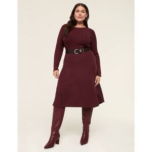 Lane Bryant Rib Sweater A Line Midi Dress Size 10/12 maroon Holiday Fall